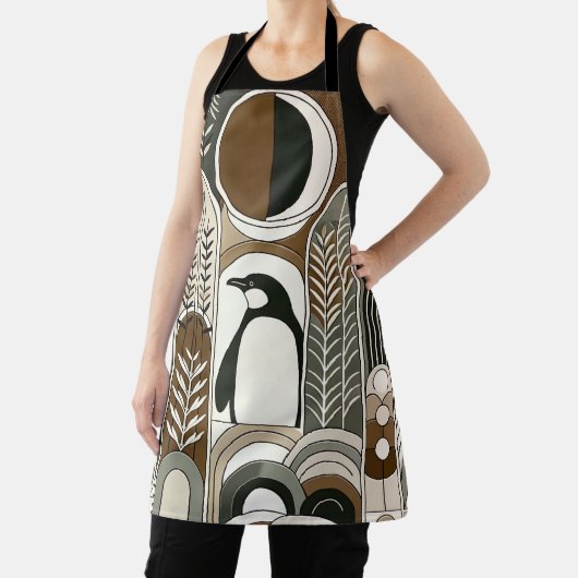 Taupe Mocha Abstracte Grain Bogen Patroon Pinguïn Schort (Insitu)