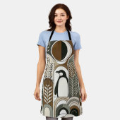 Taupe Mocha Abstracte Grain Bogen Patroon Pinguïn Schort (Gedragen)