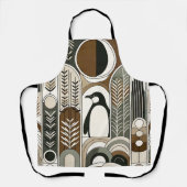 Taupe Mocha Abstracte Grain Bogen Patroon Pinguïn Schort (Voorkant)