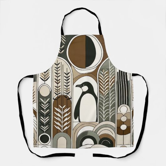 Taupe Mocha Abstracte Grain Bogen Patroon Pinguïn Schort (Voorkant)