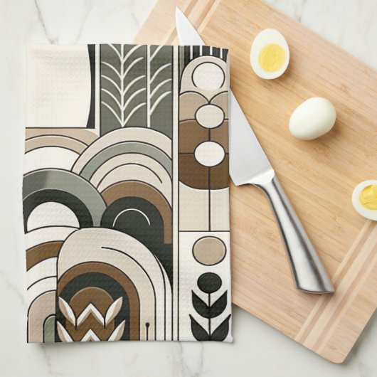 Taupe Mocha Abstracte Grain Bogen Patroon Pinguïn Theedoek (Quarter Fold)