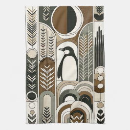 Taupe Mocha Abstracte Grain Bogen Patroon Pinguïn Theedoek