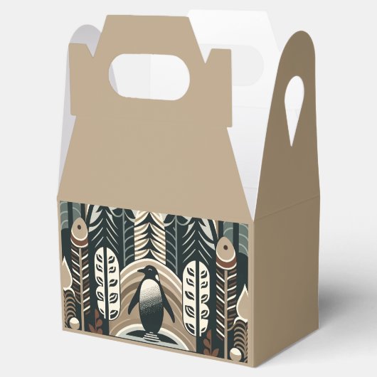 Taupe Mocha Ivoor Pinguïn Bos met Boogbogen Bedankdoosjes (Geopend)