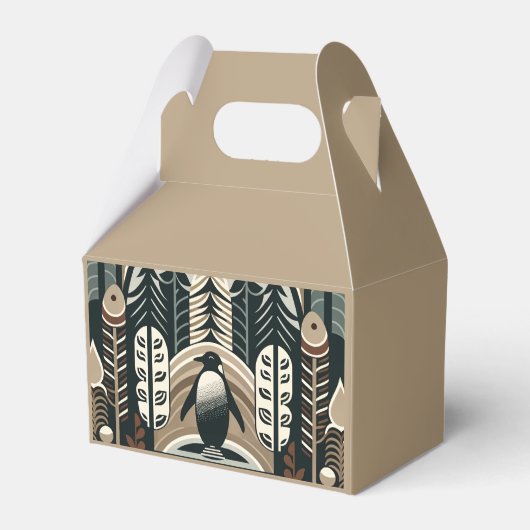 Taupe Mocha Ivoor Pinguïn Bos met Boogbogen Bedankdoosjes (Voorkant Zijde)