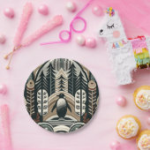 Taupe Mocha Ivoor Pinguïn Bos met Boogbogen Papieren Bordje (Feest)