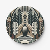 Taupe Mocha Ivoor Pinguïn Bos met Boogbogen Papieren Bordje (Voorkant)