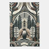 Taupe Mocha Ivoor Pinguïn Bos met Boogbogen Theedoek (Verticaal)