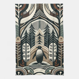 Taupe Mocha Ivoor Pinguïn Bos met Boogbogen Theedoek