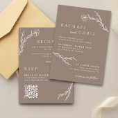 Taupe Mocha Simple Boho Floral Botanical QR Code Kaart