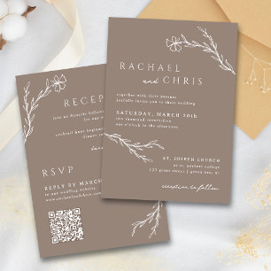 Taupe Mocha Simple Boho Floral Botanical QR Code Kaart