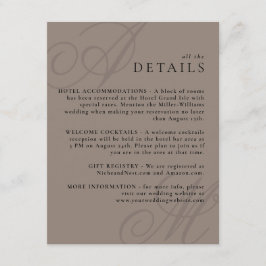 Taupe Modern Edge Elegant Monogram Details Informatiekaartje