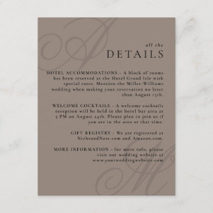 Taupe Modern Edge Elegant Monogram Details Informatiekaartje