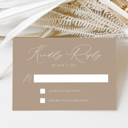 Taupe Modern Elegance Wedding RSVP Kaartje