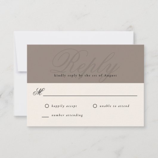 Taupe Modern Elegant Minimaal Monogram RSVP (Voorkant)