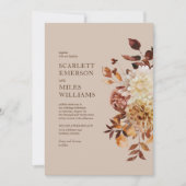 Taupe Modern Herfst Terracotta Floral Wedding Kaart (Voorkant)