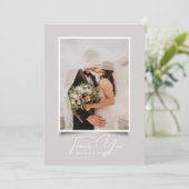 Taupe Modern Photo Lijst Wedding Dank u kaart (Staand voorkant)