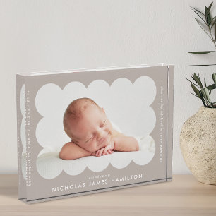 Taupe Modern Scalloped Birth Announance Fotoblokken