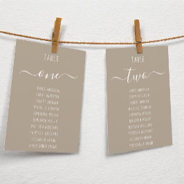 Taupe Modern White Script Brown Seating Chart Card