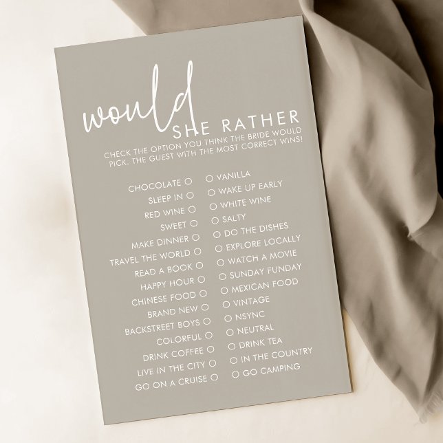 Taupe Modern zou liever Vrijgezellenfeest spel (Creator heeft geüpload)