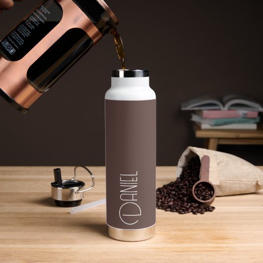 Taupe moderne typografie gepersonaliseerd waterfles (Koffie)
