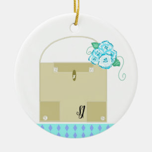 Taupe modezak met monogram keramisch ornament