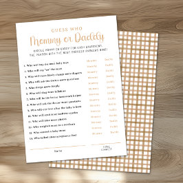 Taupe Mommy or Daddy Baby Shower Game Card Advieskaart