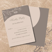 Taupe Monogram Floral Japandi Wedding RSVP Kaart