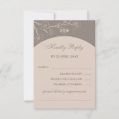 Taupe Monogram Floral Japandi Wedding RSVP Kaart (Voorkant)