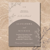 Taupe Monogram Floral Minimalist Japandi Wedding Kaart