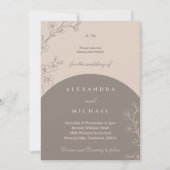 Taupe Monogram Floral Minimalist Japandi Wedding Kaart (Voorkant)