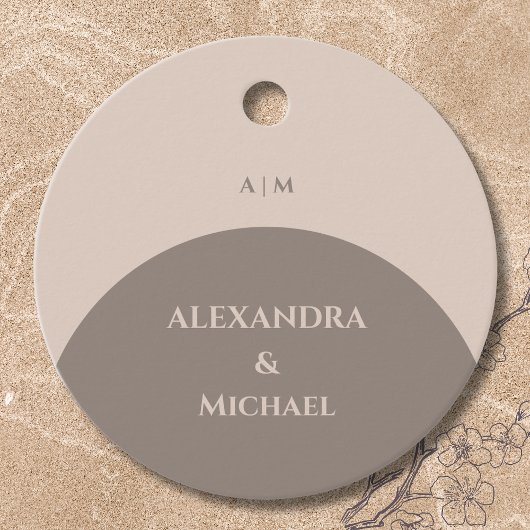Taupe Monogram Japandi bruiloft Dank u Bedankjes Labels