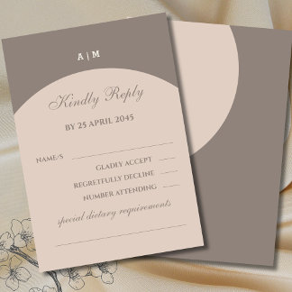 Taupe Monogram Japandi Wedding RSVP Kaart