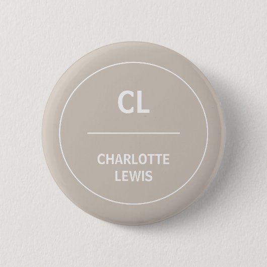 Taupe Monogram Minimaal Modern Natuurlijk Design Ronde Button 5,7 Cm (Voorkant)