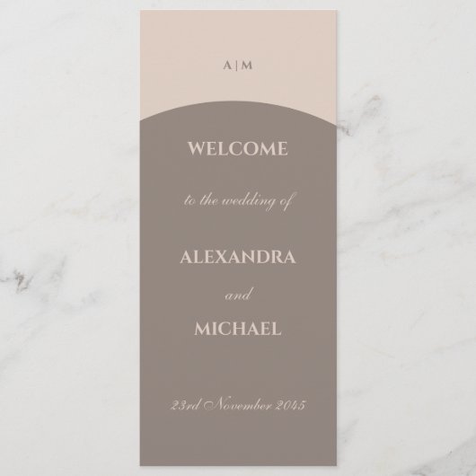Taupe Monogram Minimalistische Japanse bruiloft Programmakaart (Voorkant)