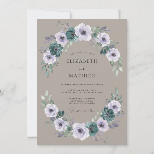 Taupe Moody Botanische Bruiloft Kaart (Voorkant)