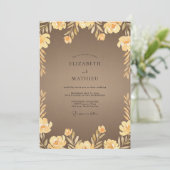 Taupe Mosterd Wilde Bloemen Bruiloft Kaart (Staand voorkant)