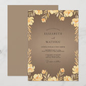 Taupe Mosterd Wilde Bloemen Bruiloft Kaart (Voorkant / Achterkant)
