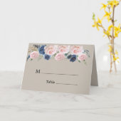 Taupe Navy Blue Pink Peony Wedding Place Kaarten (Gele Bloem)