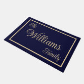 Taupe Navy Elegante Script Naam Welkomstgeschenk Deurmat (Schuin)