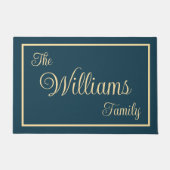Taupe Navy Elegante Script Naam Welkomstgeschenk Deurmat (Voorkant)