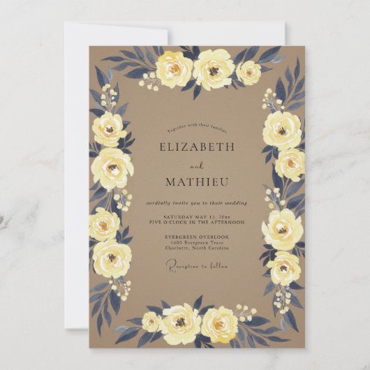 Taupe Navy Ranunculus Eucalyptus Bruiloft Kaart (Voorkant)