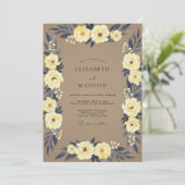 Taupe Navy Ranunculus Eucalyptus Bruiloft Kaart (Staand voorkant)