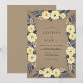 Taupe Navy Ranunculus Eucalyptus Bruiloft Kaart (Voorkant / Achterkant)