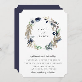 Taupe + Navy Wreath Wedding Kaart
