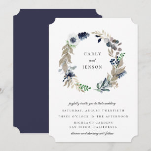 Taupe + Navy Wreath Wedding Kaart