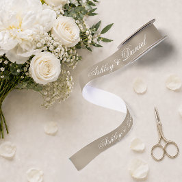Taupe Neutraal Elegante Script Calligrafie Bruilof Satijnen Lint