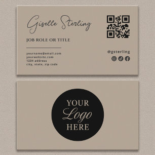 Taupe Neutraal Logo QR Code Professioneel Bedrijfs Visitekaartje