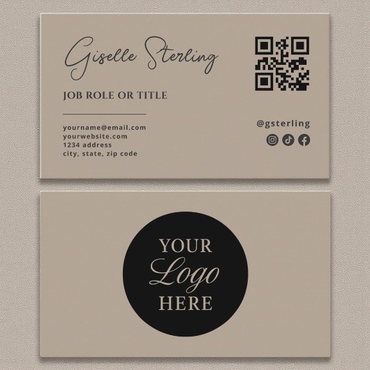 Taupe Neutraal Logo QR Code Professioneel Bedrijfs Visitekaartje