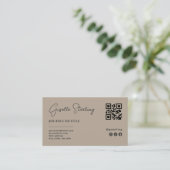 Taupe Neutraal Logo QR Code Professioneel Bedrijfs Visitekaartje (Staand voorkant)