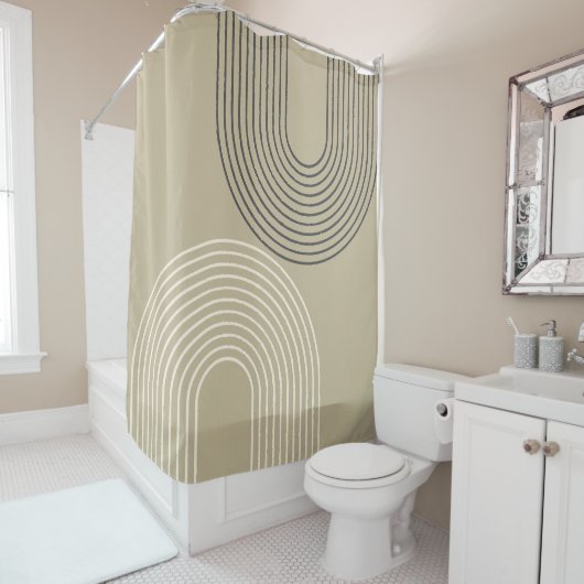 Taupe neutraal minimalistisch douchegordijn (In situ)